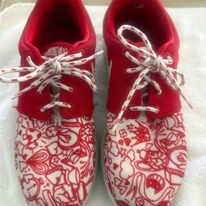 Nike Red and White Graphic Athletic Shoes